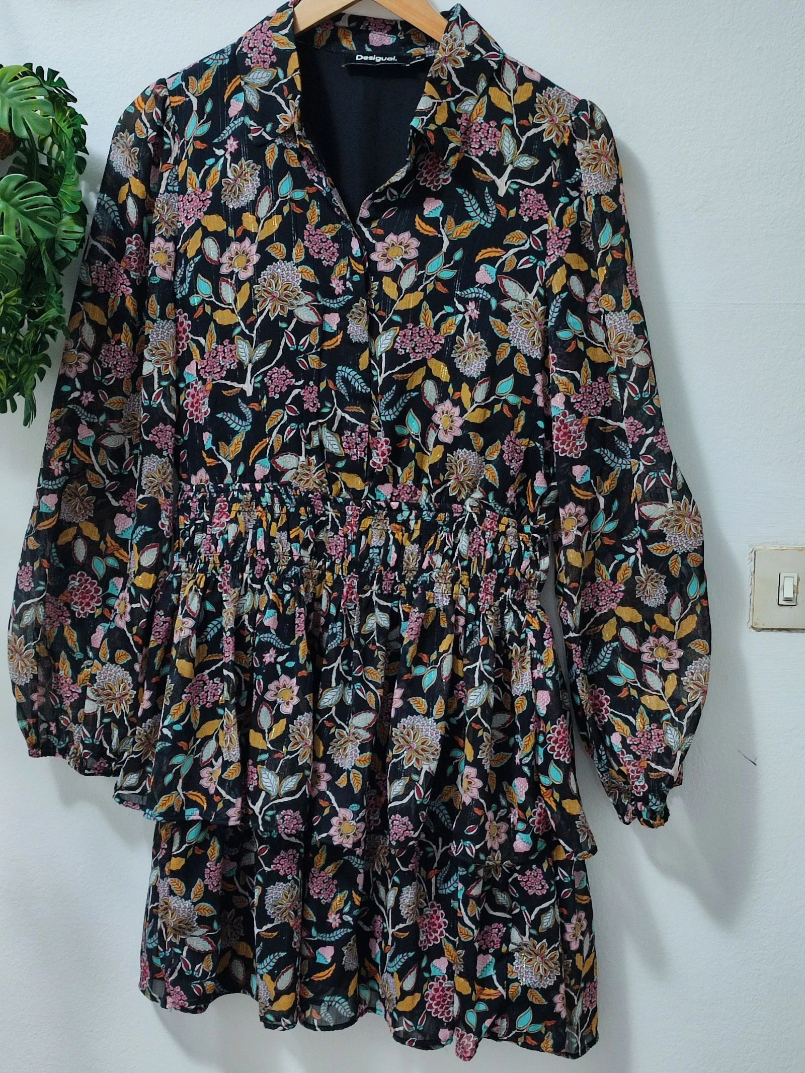 Vestido Desigual Boho Floral Lurex Talla M - Estilo Vintage